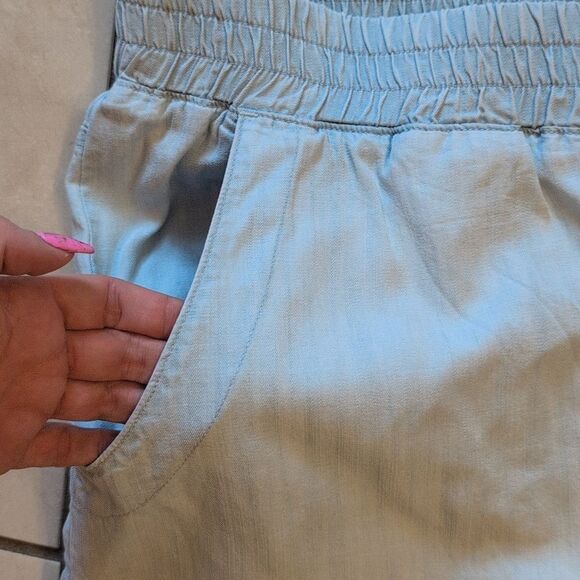 Side Stitch Los Angeles Smocked-Waist Wide-Leg Riviera Wash Light Blue size L - Picture 4 of 12